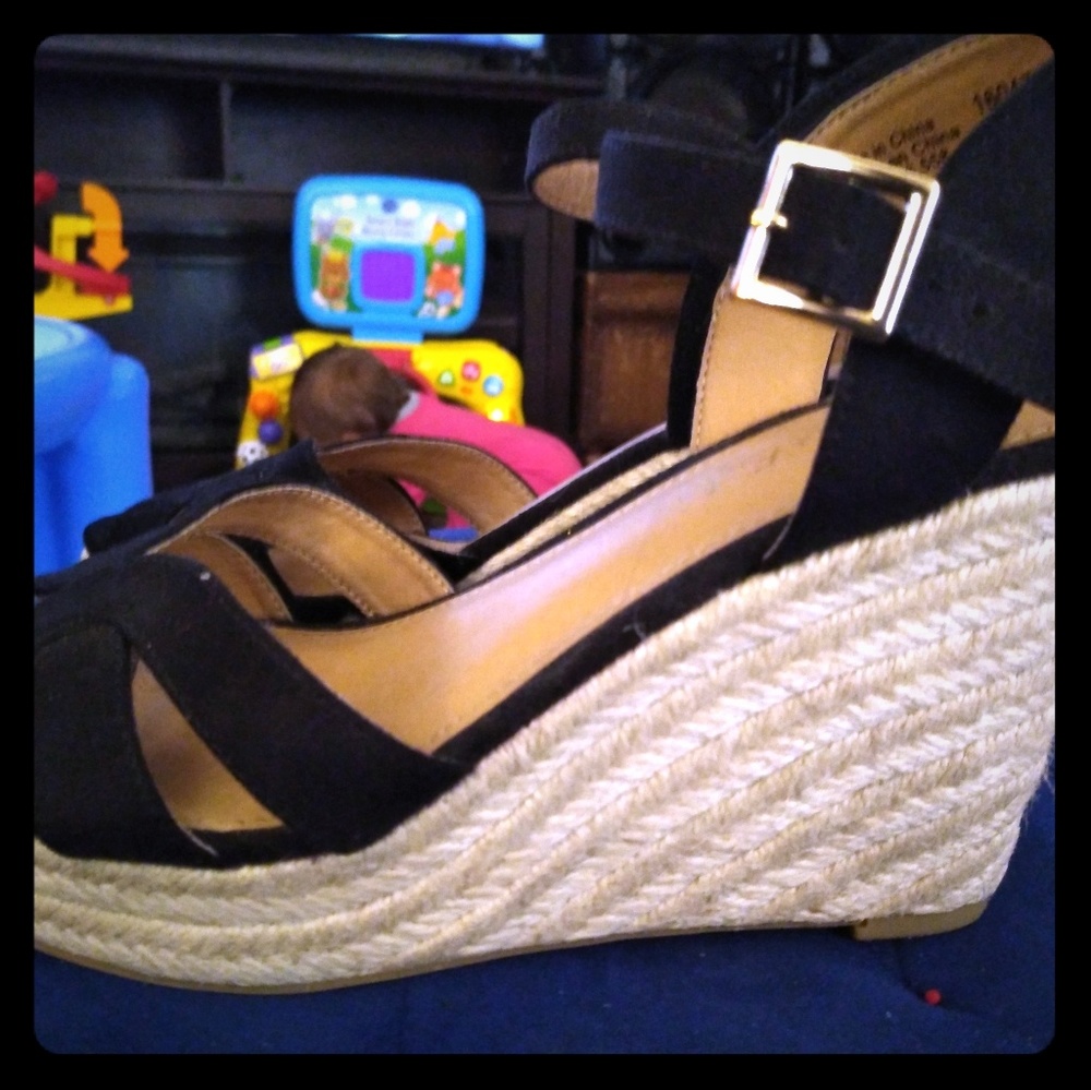 Women's black ankle strap espadrilles